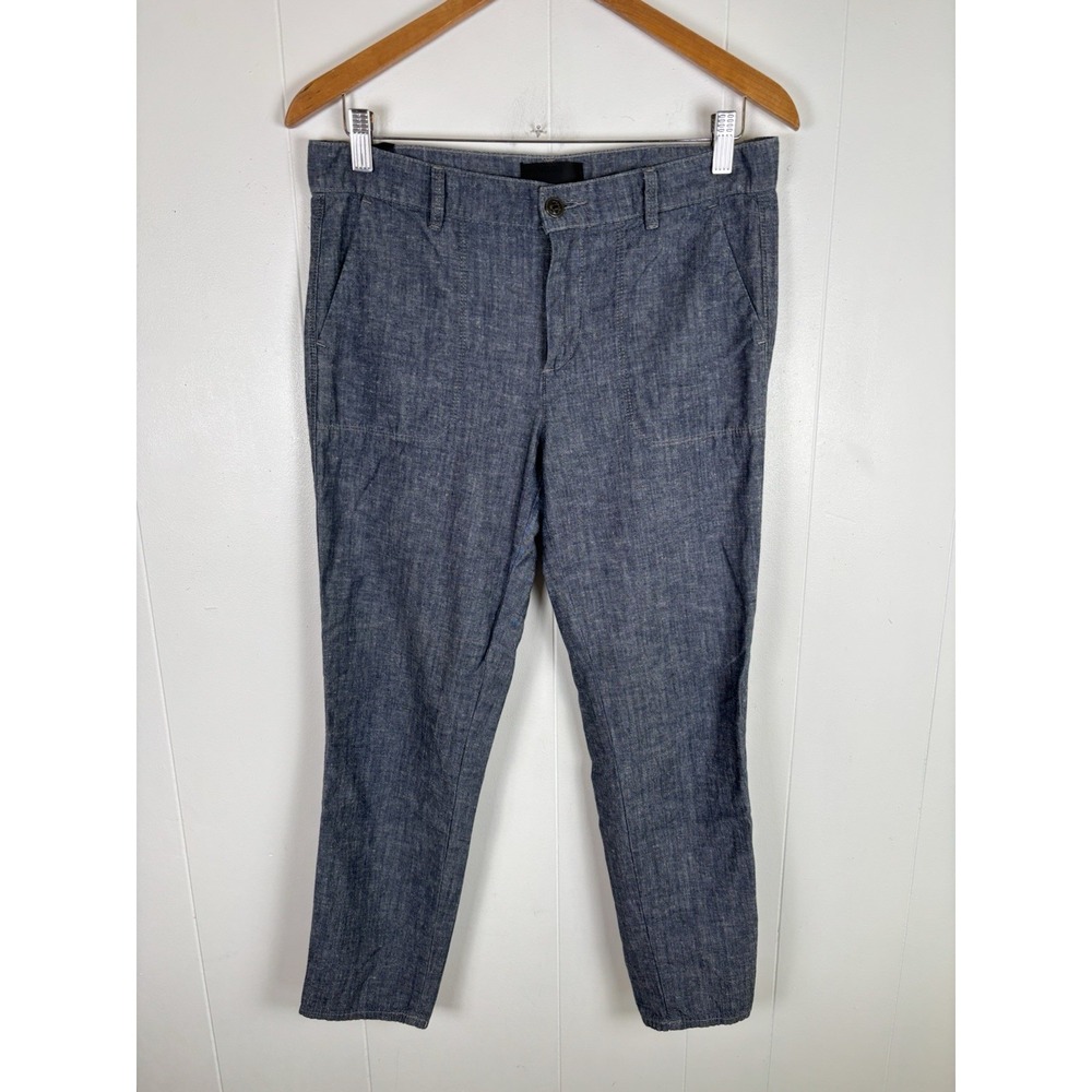 Vince Womens Size 26 Blue Chambray Cropped Cotton Pants Summer Coastal